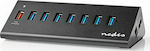 Nedis UHUBUP3810BK USB 3.0 Hub 8 Θυρών με σύνδεση USB-A & Θύρα Φόρτισης και Εξωτερική Παροχή Ρεύματος
