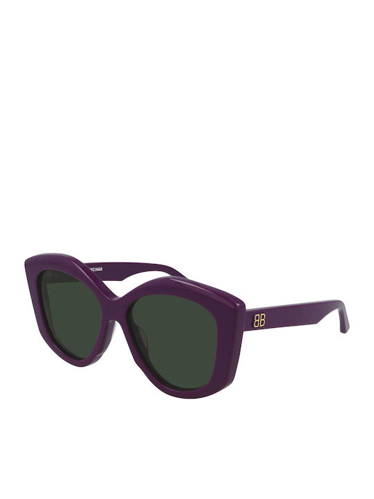 Balenciaga Women's Sunglasses with Purple Plastic Frame and Green Lens BB0126S-004