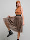 Anel 122421A High Waist Women's Pleated Skirt with Tull Brown