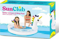 Sunclub Kinder Pool Aufblasbar 2-Ring-Einhorn mit Glitzer 99x99x50cm