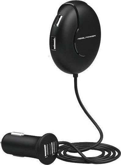 RealPower Încărcător Auto 47W cu Porturi: 5xUSB Negru Culoare