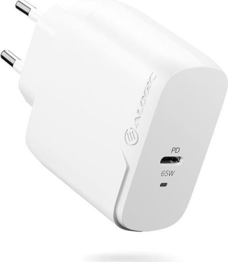 Alogic Mobile Phone Charger with USB-C Port and USB-C Cable 65W Power Delivery White