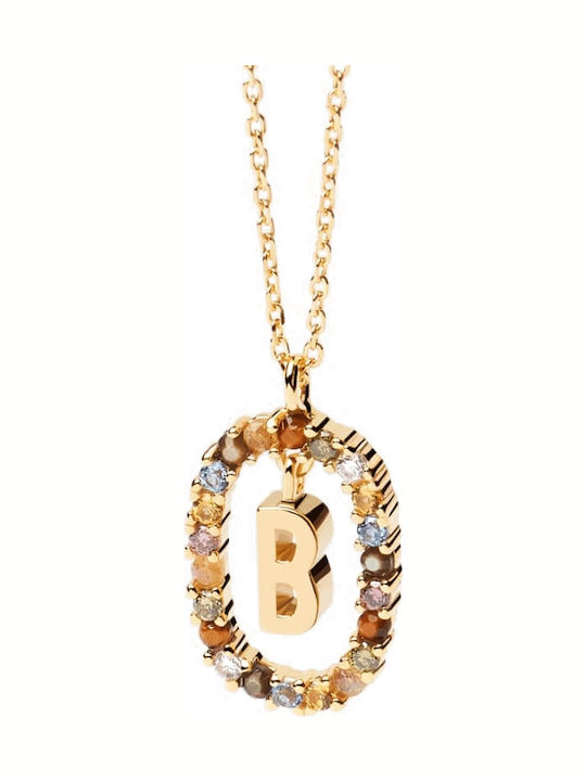 P D Paola Letter Collection ”B” Halskette Monogramm "B" aus Vergoldet Silber mit Perlen & Zirkon