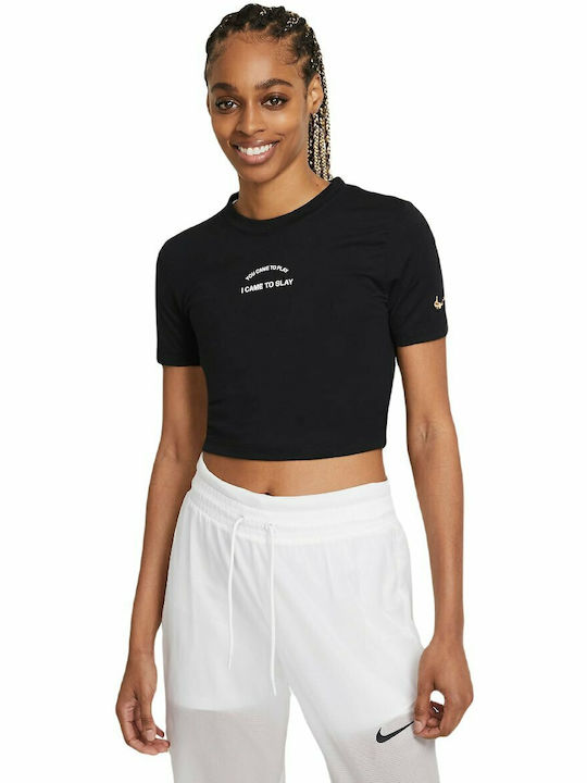 Women's Athletic Crop Top Short Sleeve Black