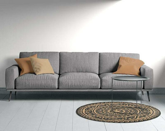 Inart Jute Teppich Rund Sommer aus Jute Black / Natural
