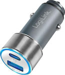 LogiLink Car Charger Gray Fast Charging with Ports: 1xUSB 1xType-C