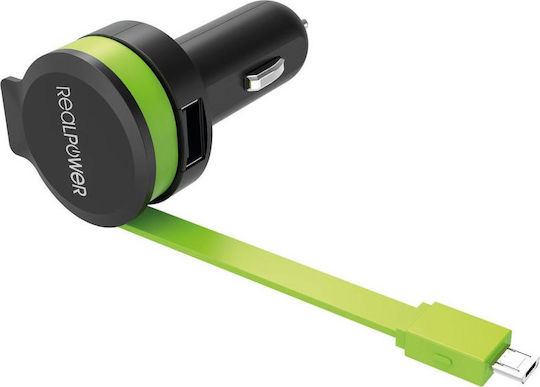RealPower Auto-Ladegerät 12W mit einem Anschluss: 1xUSB mit Kabel Mini-USB Schwarz Farbe