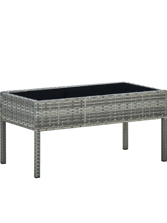 Sitting Room Outdoor Table with Glass Surface and Rattan Frame Grey 75x40x37cm