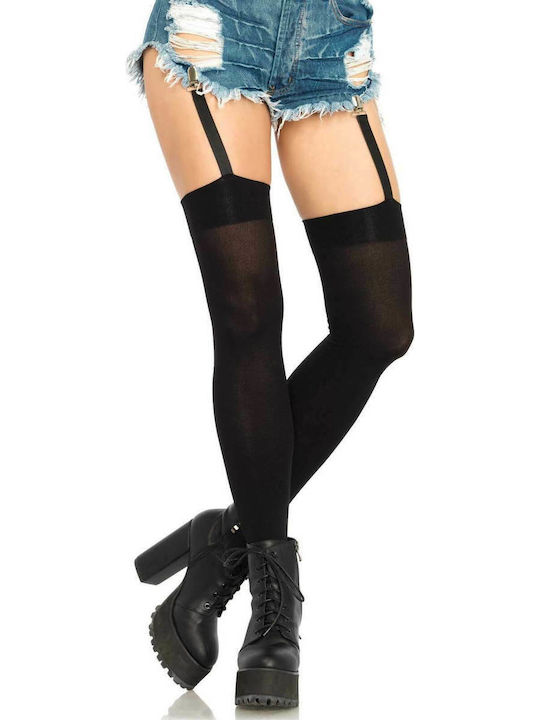 Leg Avenue Opaque Thigh High Stocking with Attached Garter Sexy Black Socks