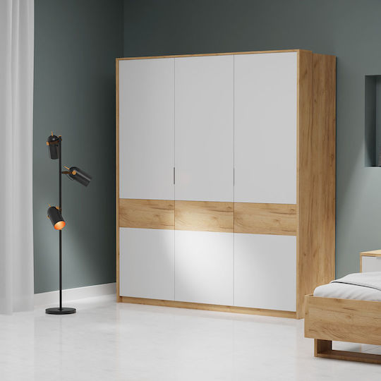 Avanti Τρίφυλλη Ντουλάπα 184.8x65.6x214.2cm Χρυσός Δρυς - Λευκό