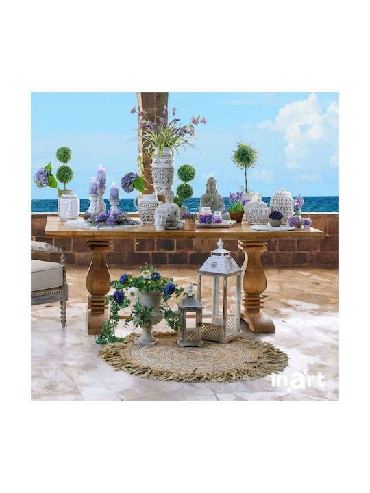 Inart Chindi Βαμβακερό με Κρόσια Φ120cm Natural / Λευκό Inart Chindi Βαμβακερό με Κρόσια Φ120cm Natural / Λευκό