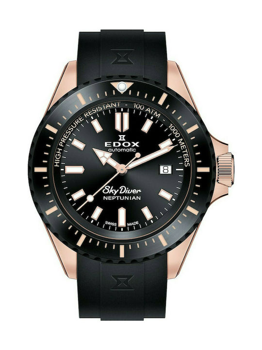 Edox Ρολόι Skydiver Neptunian με Καουτσούκ Λουράκι σε Μαύρο χρώμα
