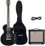 Jacky Jackson LHX7CLS Bundle Set Elektrische Gitarre mit Form Einfacher Schnitt und HH Pickup-Anordnung Schwarz mit Hülle