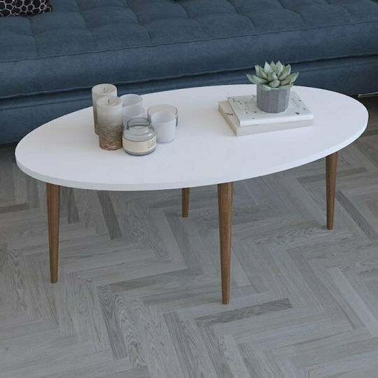 Masa De Cafea Centrală Ovală Barton Din Lemn Alb - Maro L91xL45xÎ40cm