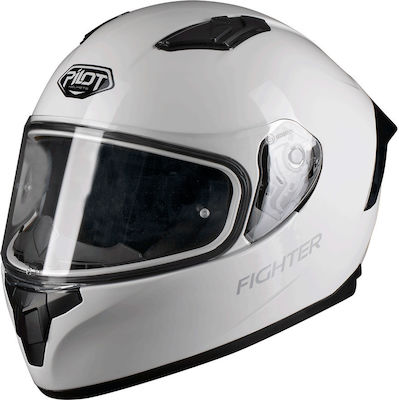 Pilot Fighter Full Face Helmet ECE 22.05 Flipper Gloss White