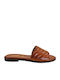 Leather Women's Flat Sandals in Tabac Brown Color