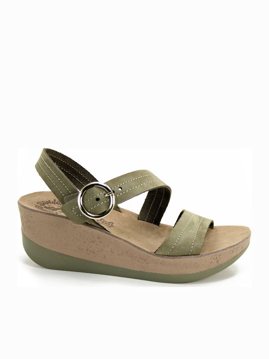 Fantasy Sandals Nina Anatomic Women's Leather Ankle Strap Platforms Khaki