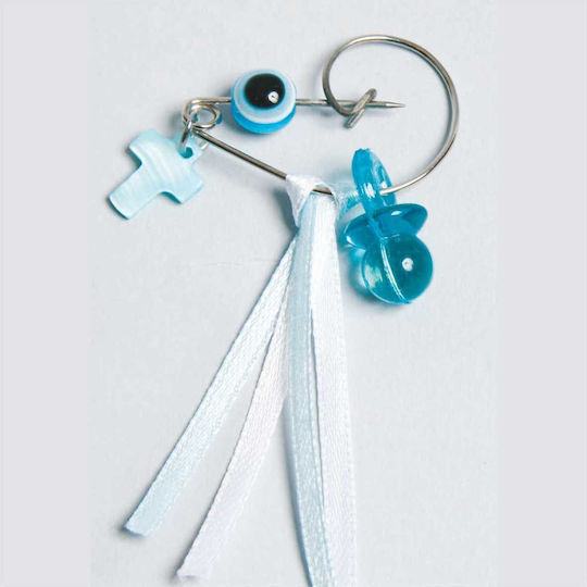 Mouchtaris Collection Metal Christening Charm with Safety Pin Light Blue 50pcs