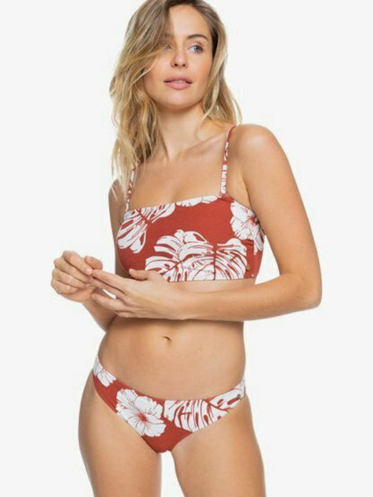 Bikini Set Sports Bra & Slip Bottom Garden Trip with Adjustable Straps Burgundy Floral