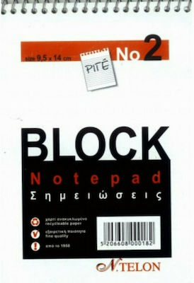 N.Telon No.2 Notebook Block Spiral 50 Sheets A6 Ruled Black