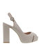 Mourtzi Leather Peep Toe Beige High Heels with Strap