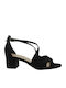 Stefania Suede Women's Sandals Black with Chunky Low Heel