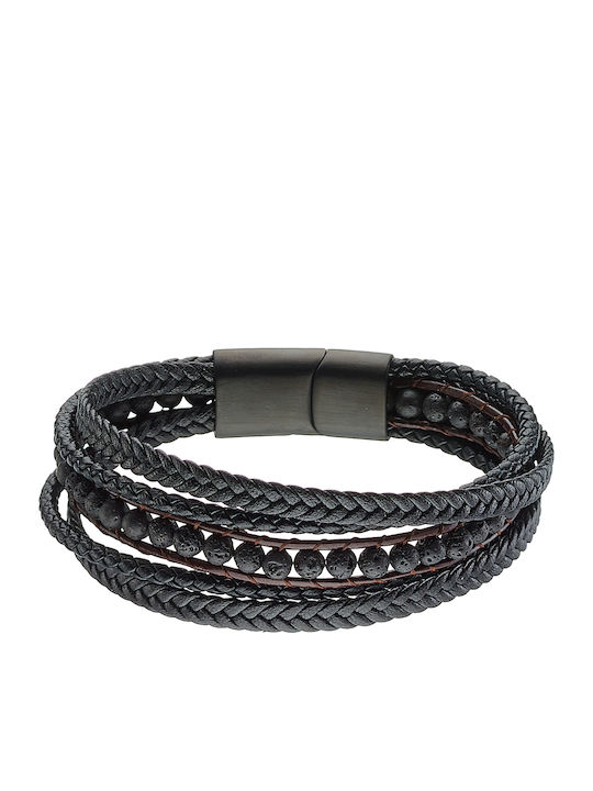 Men's Leather Bracelet with Lava Stone
