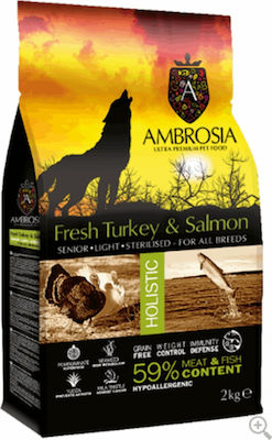 Ambrosia Senior Grain Free Light Salmon & Fresh Turkey 12kg Dry Food Diet for Senior Neutered Dogs with Turkey and Salmon