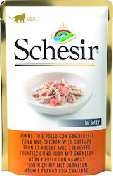 Schesir Nature for Cat Wet Food for Adult Cats for Skin & Hair Care In Pouch with Shrimps / Chicken / Tuna In Jelly Jelly 1pc 85gr