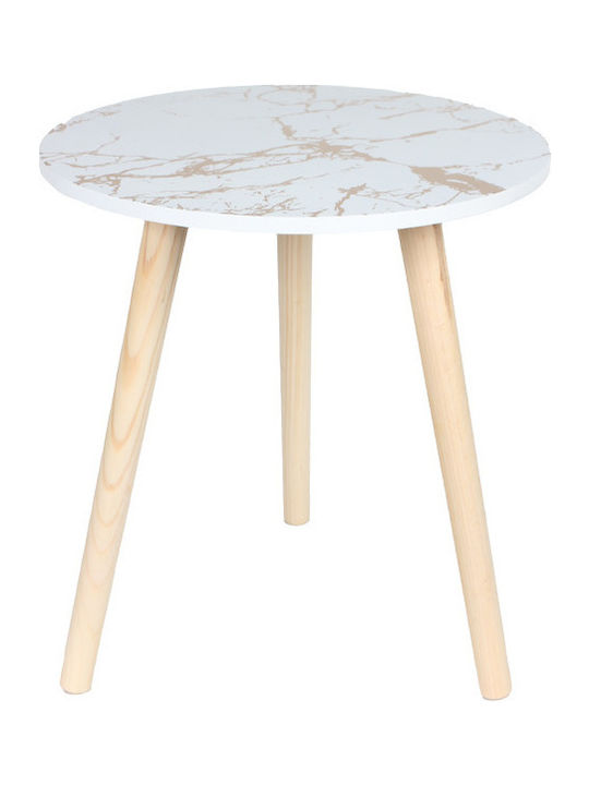 Round Wooden Side Table Λευκό Χρυσό L44.5xW44.5xH49cm