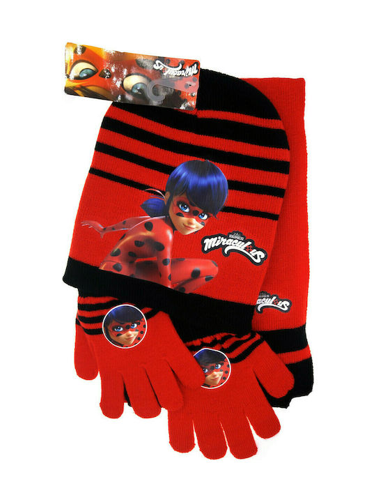 Stamion Σετ Παιδικό Σκουφάκι με Κασκόλ και Γάντια Πλεκτό για Κορίτσι Κόκκινο Ladybug 22511