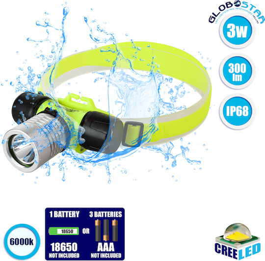 GloboStar Headlamp LED IP68 with Maximum Brightness 300lm Extreme XHP50 3 x AAA Green