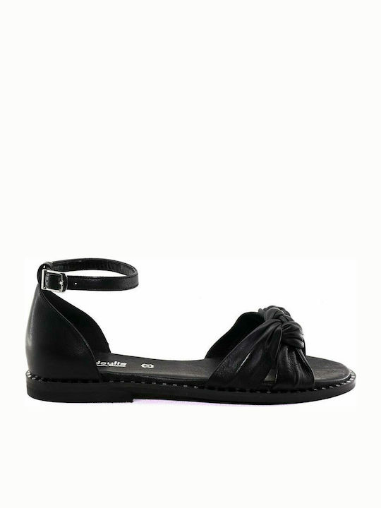 Fardoulis Leather Women's Flat Sandals in Black Color