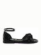 Fardoulis Leder Damen Flache Sandalen in Schwarz Farbe