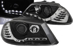 Tuning-Tec Vordere Lichter Seat Ibiza 6L DRL & Led Blinker Schwarze H1/H1 Junyan 02-08 2 Stück