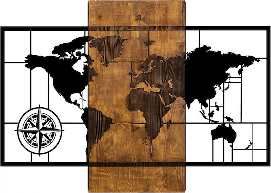 Freebox 3D Mixed Art World Map Black Wooden 85x1.5x58cm