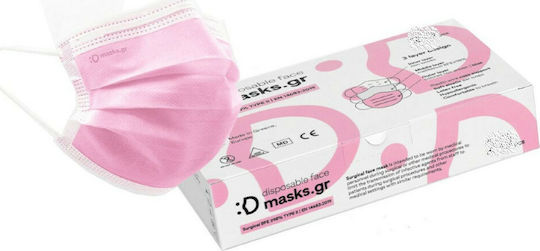 masks.gr Μάσκα Προστασίας Μιας Χρήσης Χειρουργική Τύπου II σε Ροζ χρώμα 10τμχ