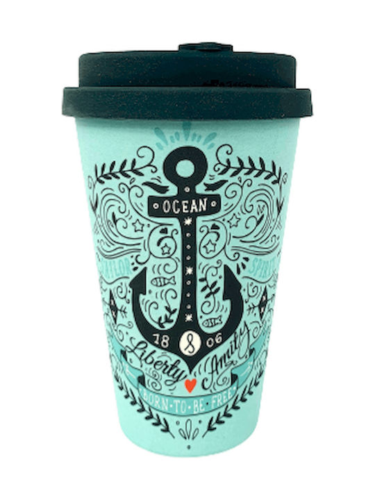 Spacecow Ocean Κούπα Μπαμπού με Καπάκι Μπλε 400ml