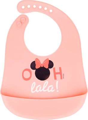 Disney Minnie Mouse Waterproof Bib Silicone with Button & Pocket Pink