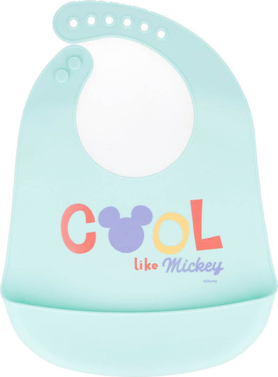 Stor Mickey Mouse Wasserdicht Lätzchen Silikon mit Taste & Tasche Türkis
