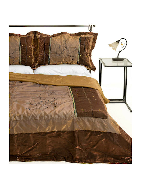Silk Fashion 10507 Set Coverlet Single Cotton Satin Coffee 160x220cm 2pcs