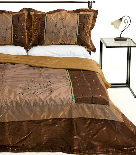 Silk Fashion 10507 Set Coverlet Single Cotton Satin Coffee 160x220cm 2pcs