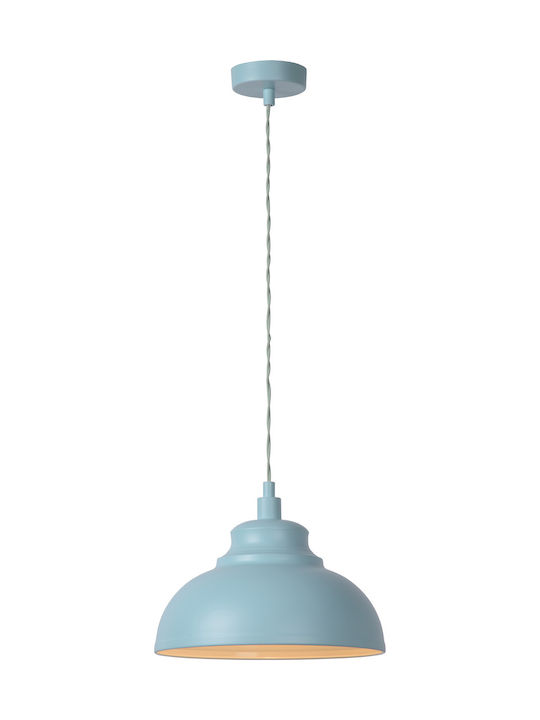 Lucide Lightning Vintage Κρεμαστό Φωτιστικό Μονόφωτο Καμπάνα με Ντουί E27 σε Γαλάζιο Χρώμα
