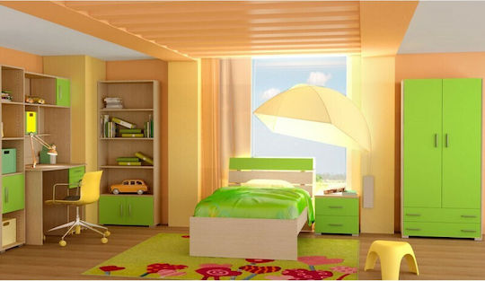Set Mobilier Camera Copii Nota Verde Stejar 7 Bucăți cu Pat pentru Saltea 90x190 cm