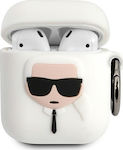 Karl Lagerfeld Ikonik Θήκη Σιλικόνης με Γάντζο σε Λευκό χρώμα για Apple AirPods