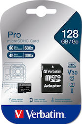 Verbatim Pro microSDXC 128GB Class 10 U3 V30 UHS-I με αντάπτορα