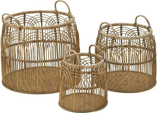Inart Set dekorative Körbe Bambus mit Griffen Natural 46x46cm 3Stück