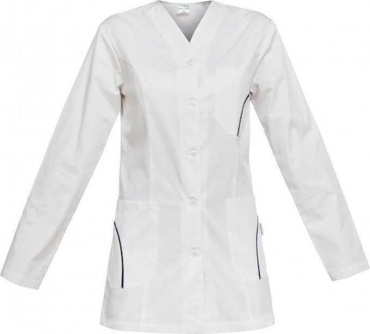 B-Well Savina Women's White Medical Blouse Cotton and Polyester