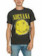 Amplified Worn Out Smiley T-shirt Nirvana Μαύρο Βαμβακερό Ανθρακί