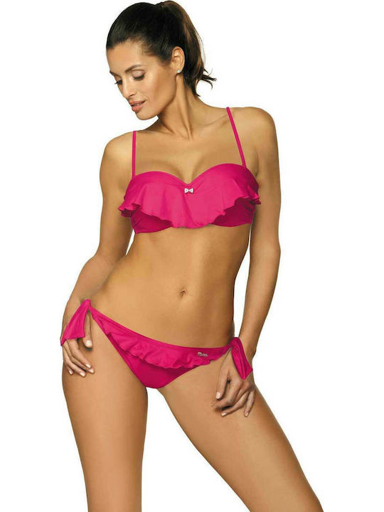 Marko Bikini Set Strapless Top & Brazil Bottom with Laces Meredith with Detachable & Adjustable Straps Berry